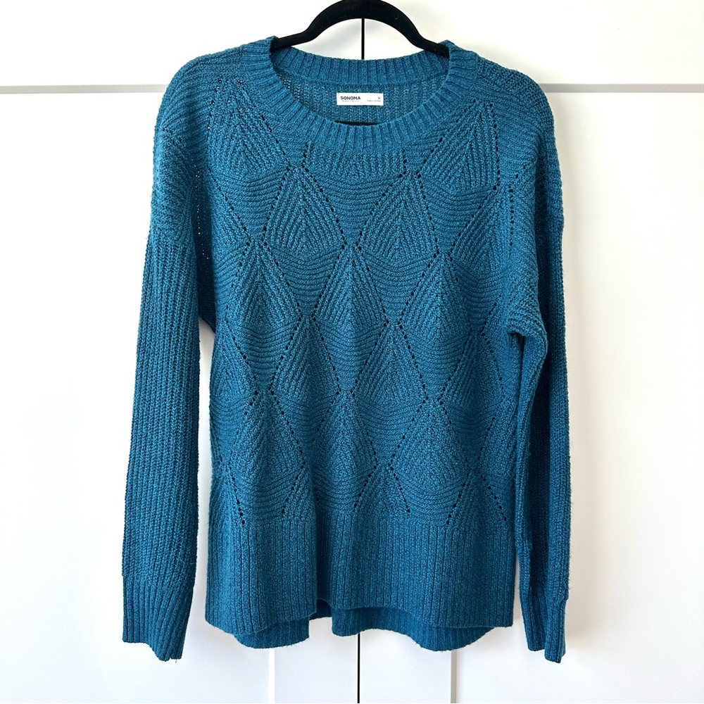 Sonoma Teal Diamond Knit Sweater